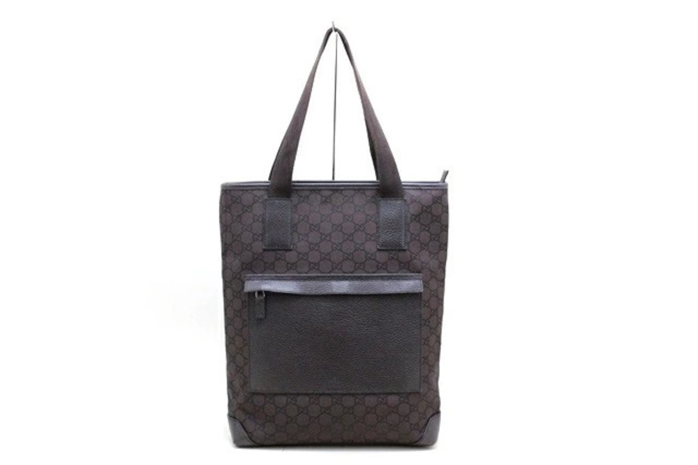 Gucci Tote Bag GG Canvas Calfskin Dark Brown